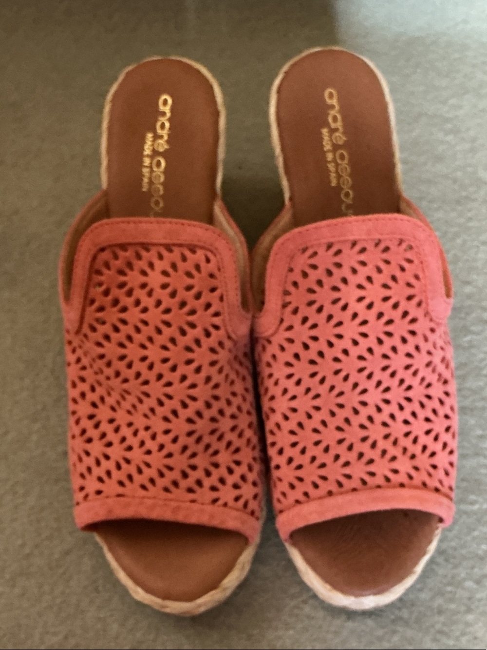 Moda Spana Coral Pink Laser-Cut Slide Mules Made in Spain